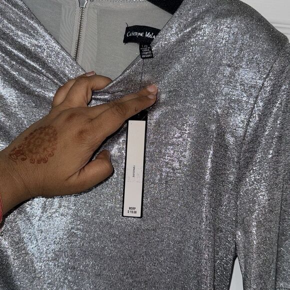 CATHERINE MALANDRINO Womens Cocktail Metallic Ruched Dress L NWT - Picture 10 of 13